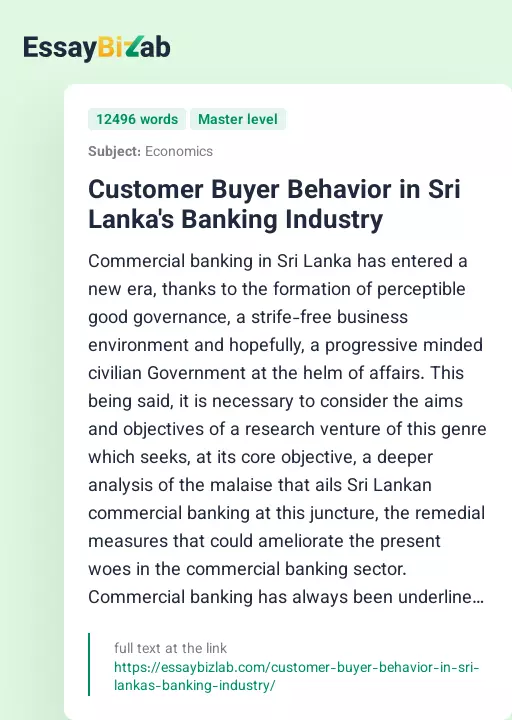Customer Buyer Behavior in Sri Lanka's Banking Industry - Essay Preview