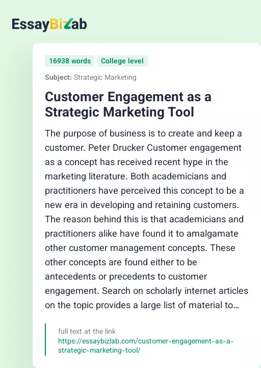 Customer Engagement as a Strategic Marketing Tool - Essay Preview