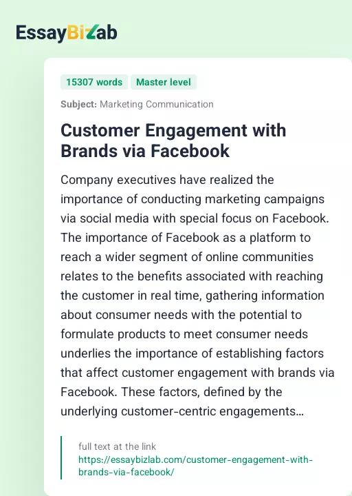 Customer Engagement with Brands via Facebook - Essay Preview