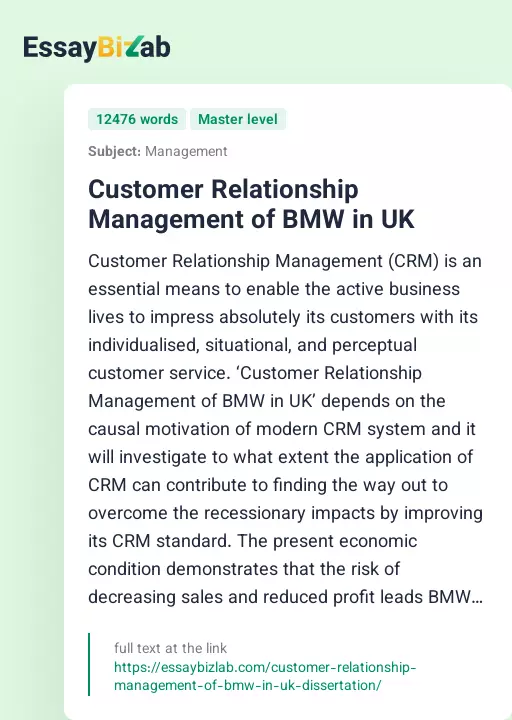 Customer Relationship Management of BMW in UK - Essay Preview