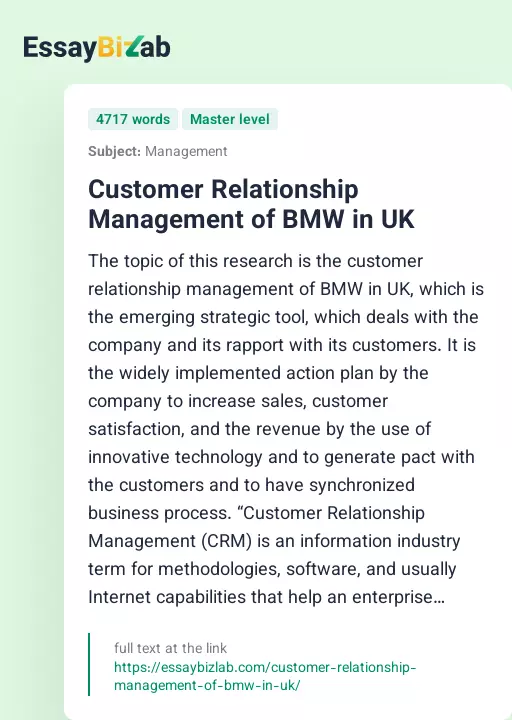 BMW in UK: Customer Relationship Management - Essay Preview