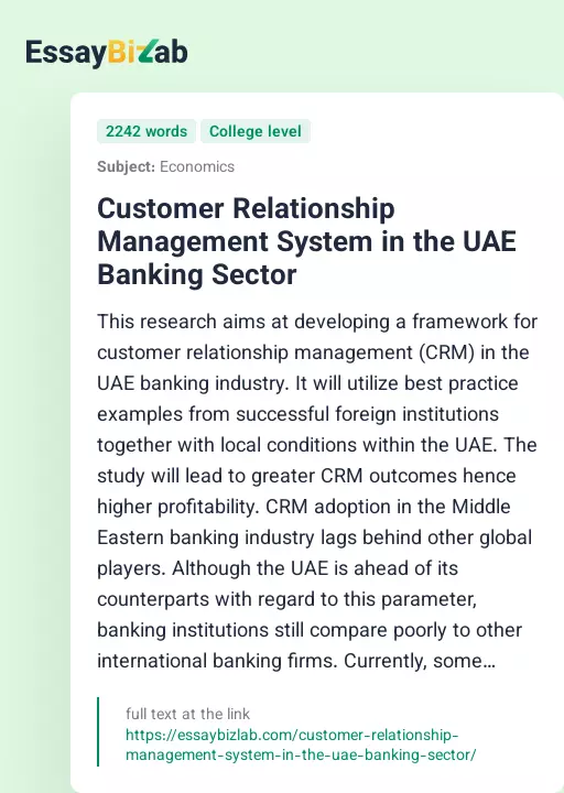 Customer Relationship Management System in the UAE Banking Sector - Essay Preview