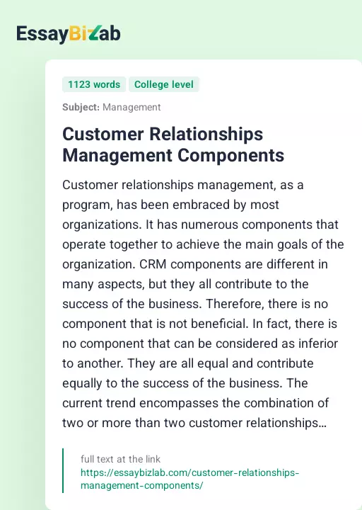 Customer Relationships Management Components - Essay Preview