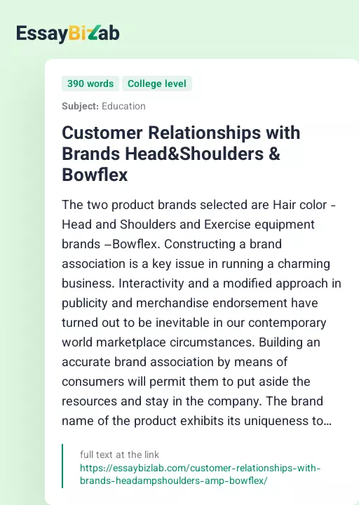 Customer Relationships with Brands Head&Shoulders & Bowflex - Essay Preview