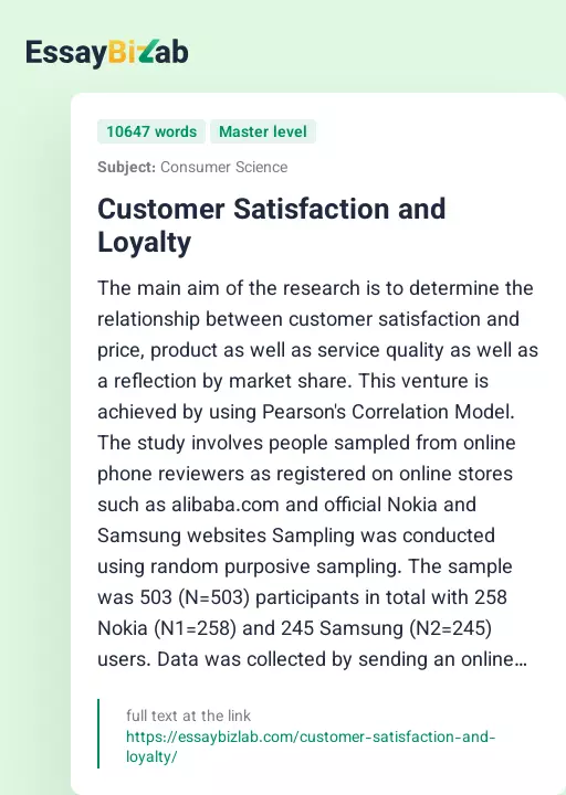 Customer Satisfaction and Loyalty - Essay Preview