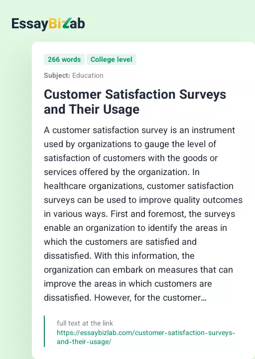 Customer Satisfaction Surveys and Their Usage - Essay Preview