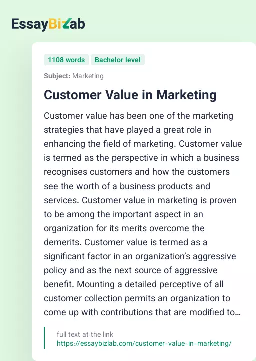 Customer Value in Marketing - Essay Preview