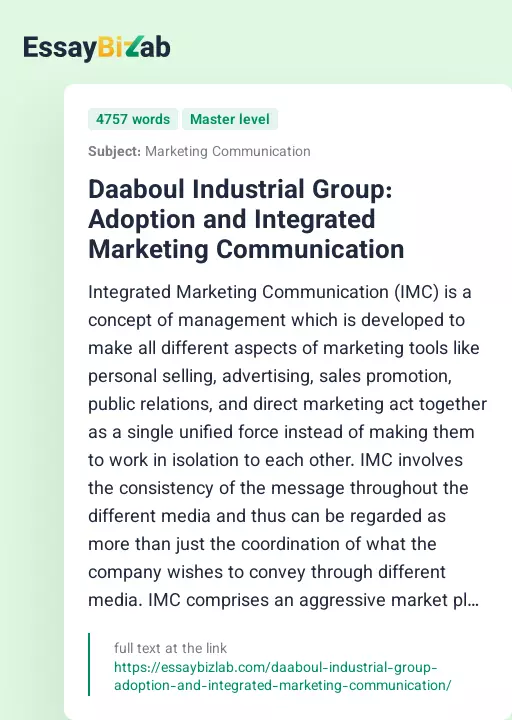 Daaboul Industrial Group: Adoption and Integrated Marketing Communication - Essay Preview
