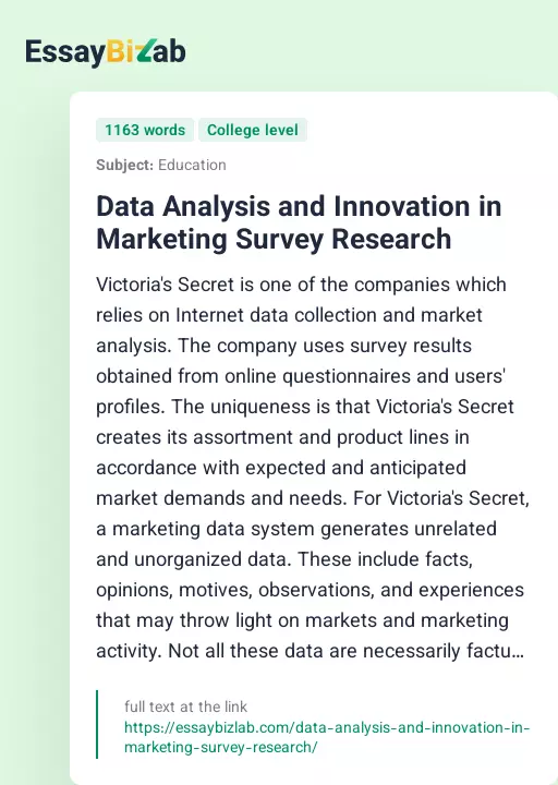 Data Analysis and Innovation in Marketing Survey Research - Essay Preview