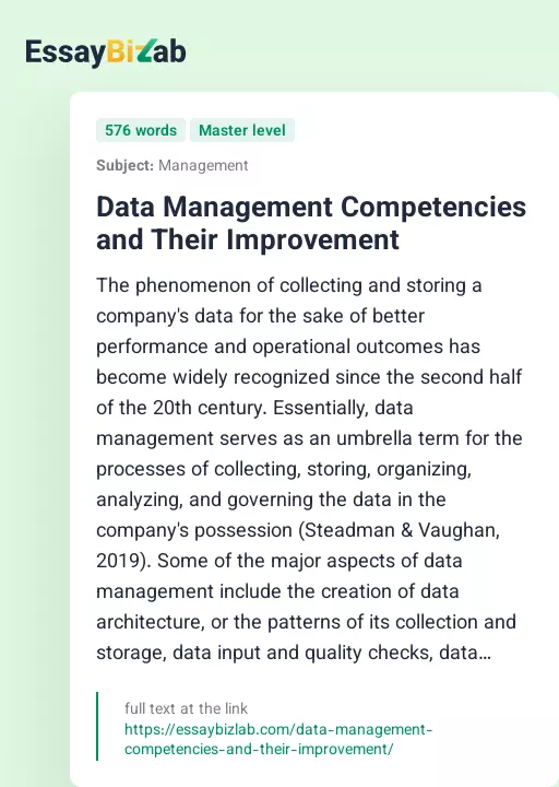 Data Management Competencies and Their Improvement - Essay Preview