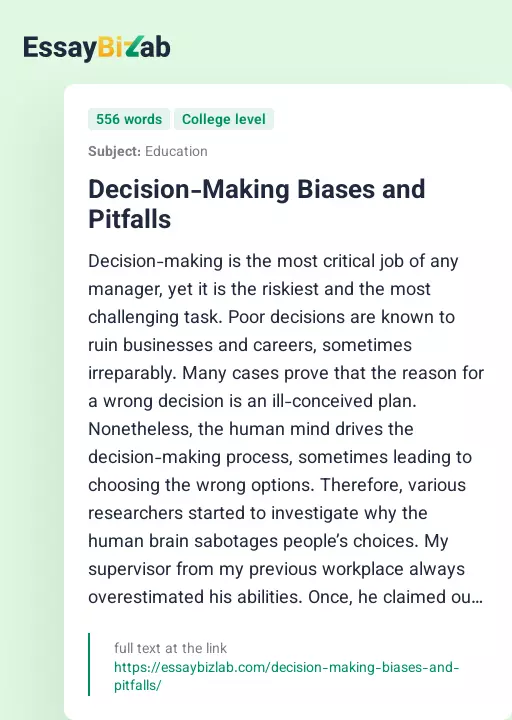Decision-Making Biases and Pitfalls - Essay Preview