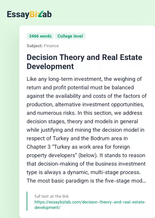 Decision Theory and Real Estate Development - Essay Preview