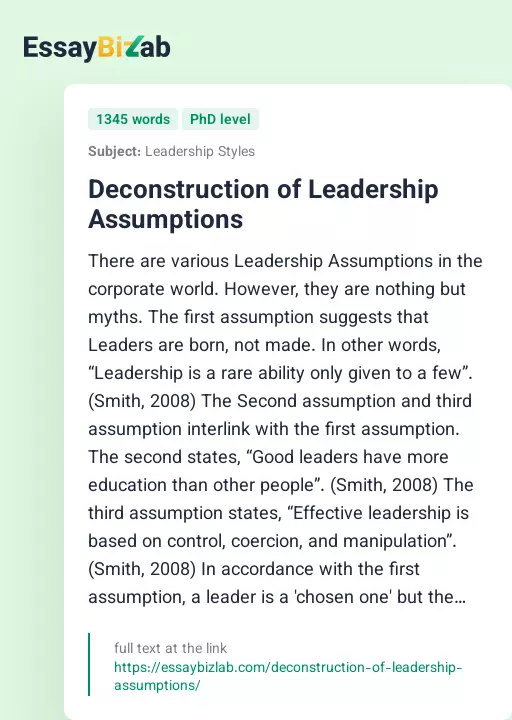 Deconstruction of Leadership Assumptions - Essay Preview