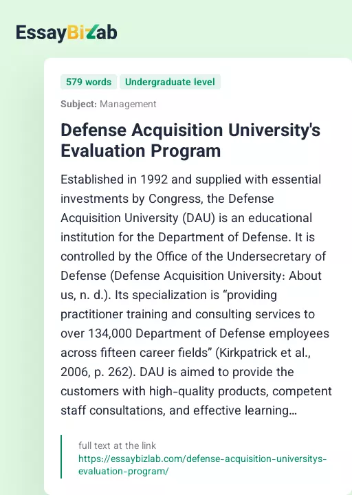Defense Acquisition University's Evaluation Program - Essay Preview