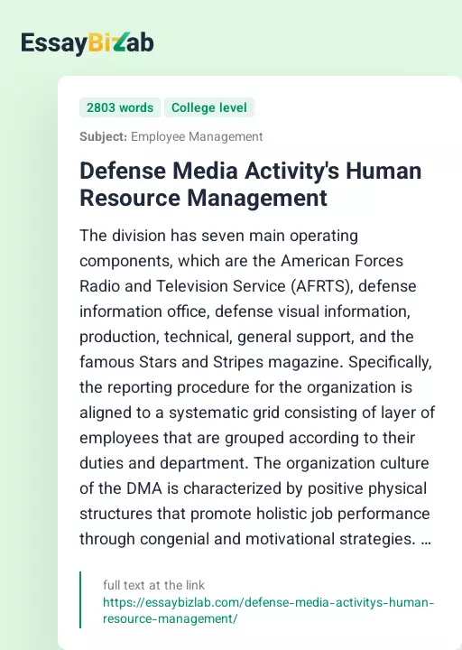 Defense Media Activity's Human Resource Management - Essay Preview