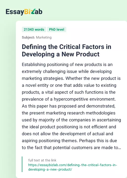 Defining the Critical Factors in Developing a New Product - Essay Preview