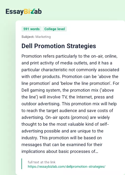 Dell Promotion Strategies - Essay Preview