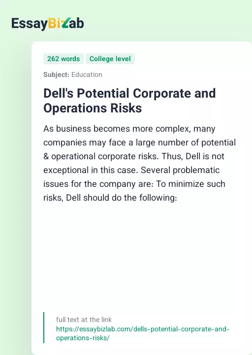 Dell's Potential Corporate and Operations Risks - Essay Preview