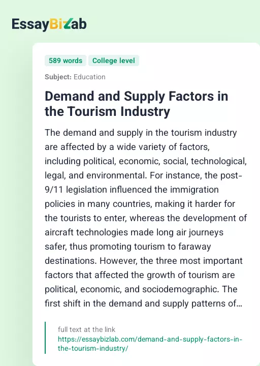 Demand and Supply Factors in the Tourism Industry - Essay Preview