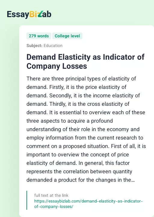 Demand Elasticity as Indicator of Company Losses - Essay Preview
