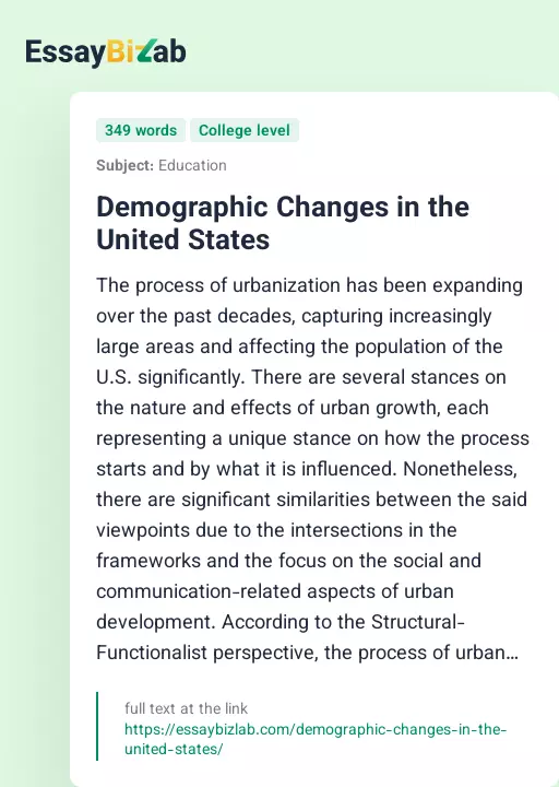 Demographic Changes in the United States - Essay Preview