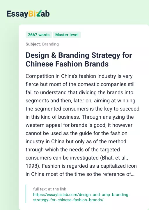 Design & Branding Strategy for Chinese Fashion Brands - Essay Preview