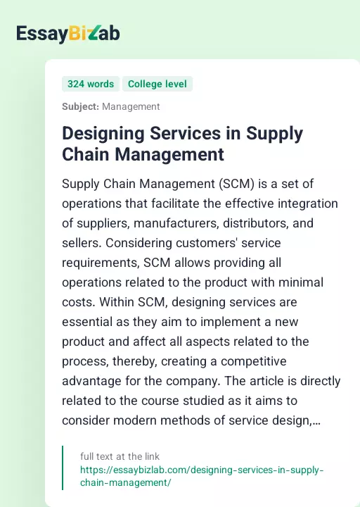 Designing Services in Supply Chain Management - Essay Preview