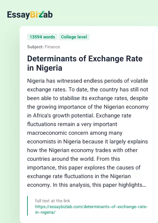 Determinants of Exchange Rate in Nigeria - Essay Preview