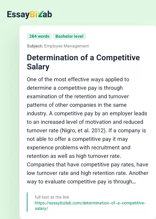 Determination of a Competitive Salary - Essay Preview