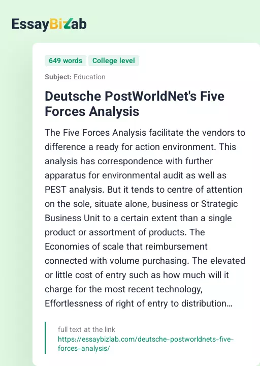 Deutsche PostWorldNet's Five Forces Analysis - Essay Preview