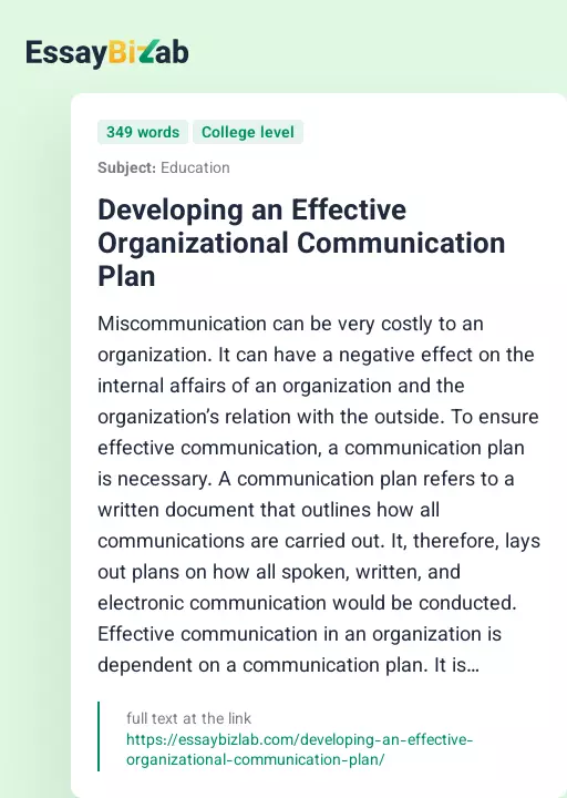 Developing an Effective Organizational Communication Plan - Essay Preview