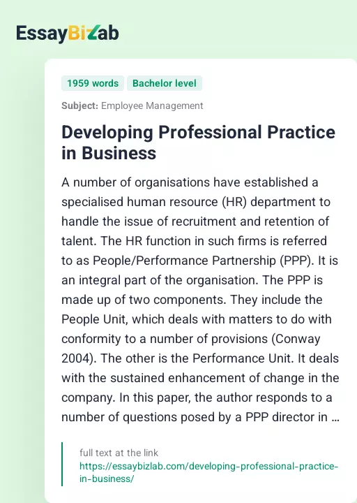 Developing Professional Practice in Business - Essay Preview