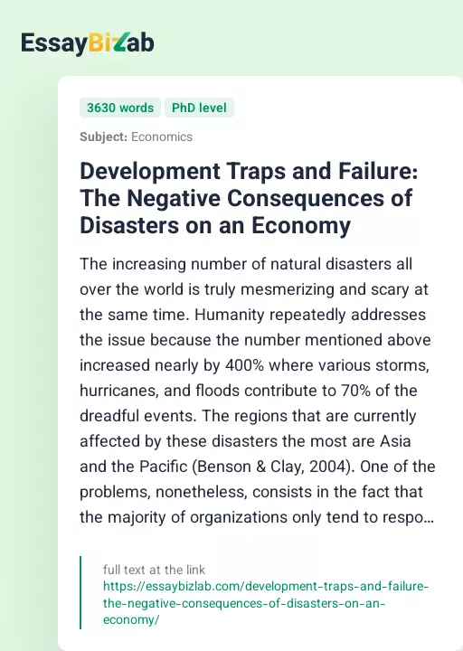 Development Traps and Failure: The Negative Consequences of Disasters on an Economy - Essay Preview