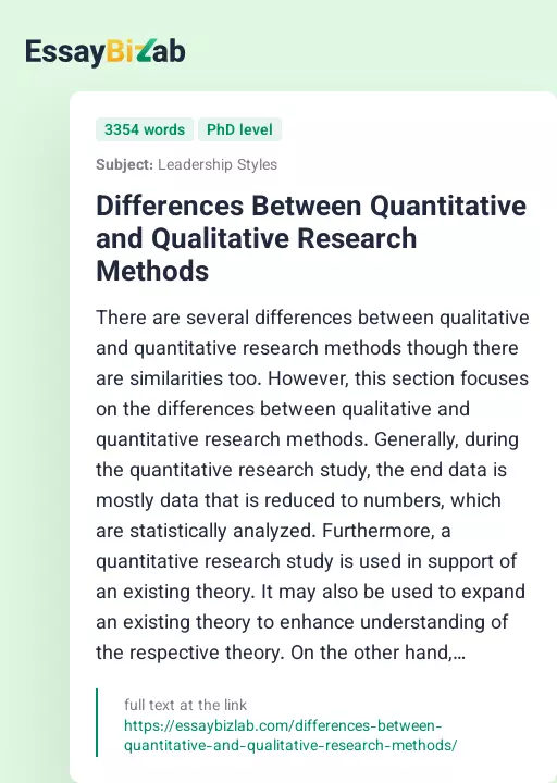 Differences Between Quantitative and Qualitative Research Methods - Essay Preview