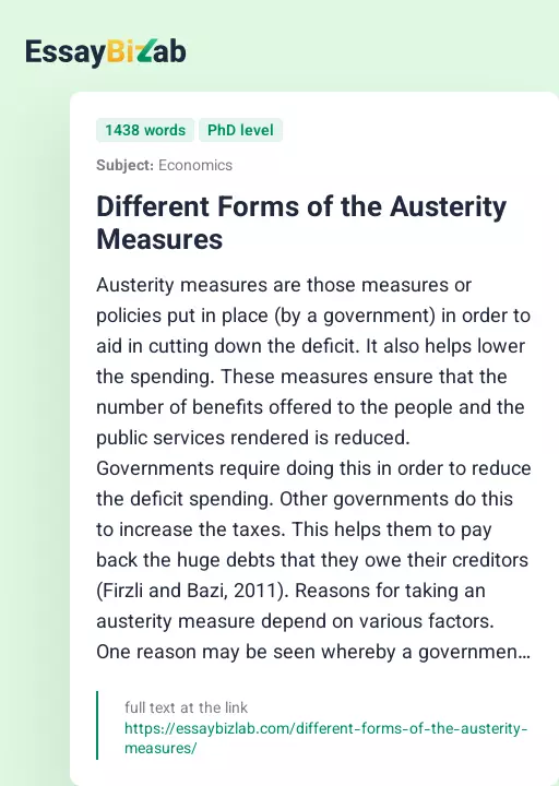 Different Forms of the Austerity Measures - Essay Preview