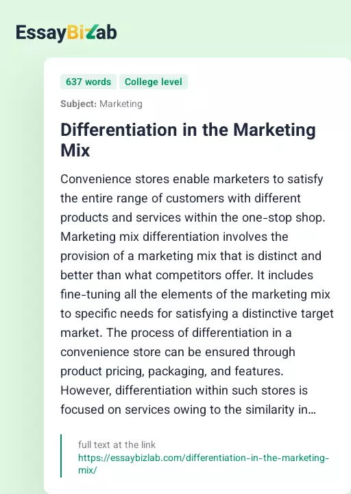 Differentiation in the Marketing Mix - Essay Preview
