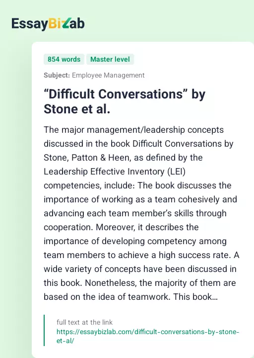 “Difficult Conversations” by Stone et al. - Essay Preview