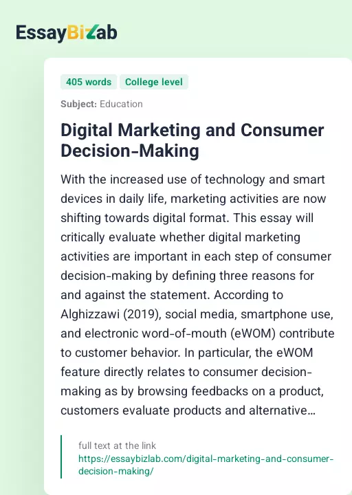 Digital Marketing and Consumer Decision-Making - Essay Preview