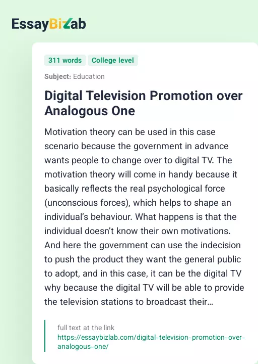 Digital Television Promotion over Analogous One - Essay Preview