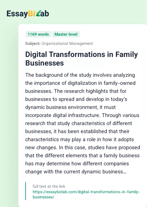 Digital Transformations in Family Businesses - Essay Preview