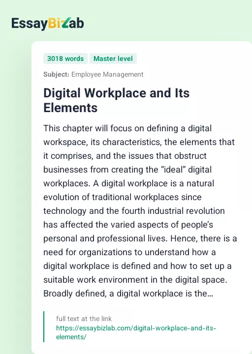 Digital Workplace and Its Elements - Essay Preview