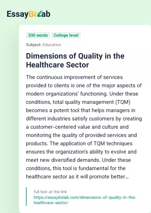 Dimensions of Quality in the Healthcare Sector - Essay Preview