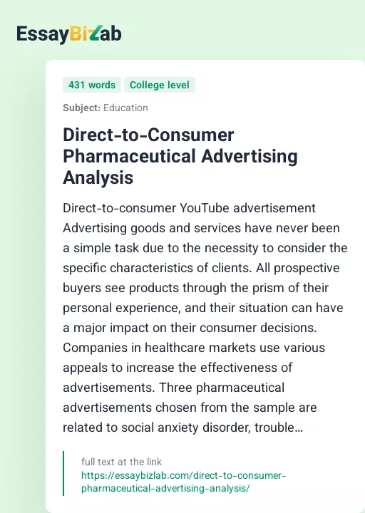 Direct-to-Consumer Pharmaceutical Advertising Analysis - Essay Preview