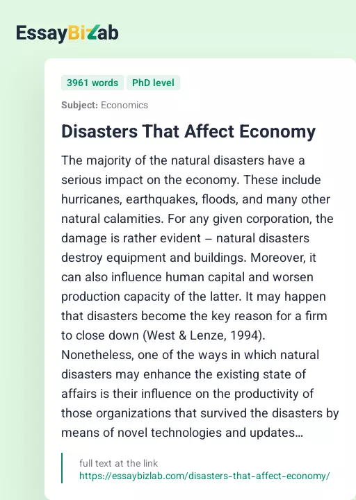 Disasters That Affect Economy - Essay Preview