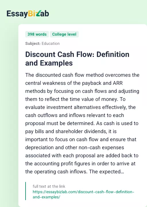 Discount Cash Flow: Definition and Examples - Essay Preview