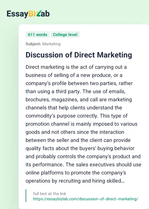 Discussion of Direct Marketing - Essay Preview