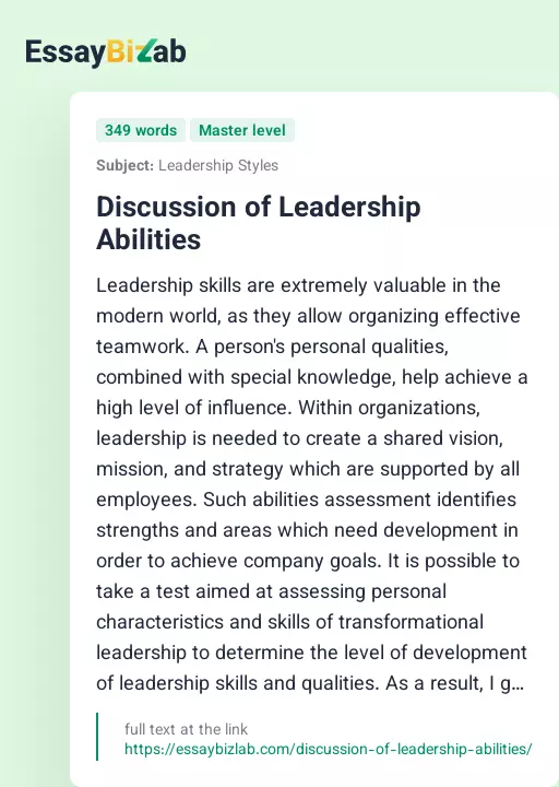 Discussion of Leadership Abilities - Essay Preview
