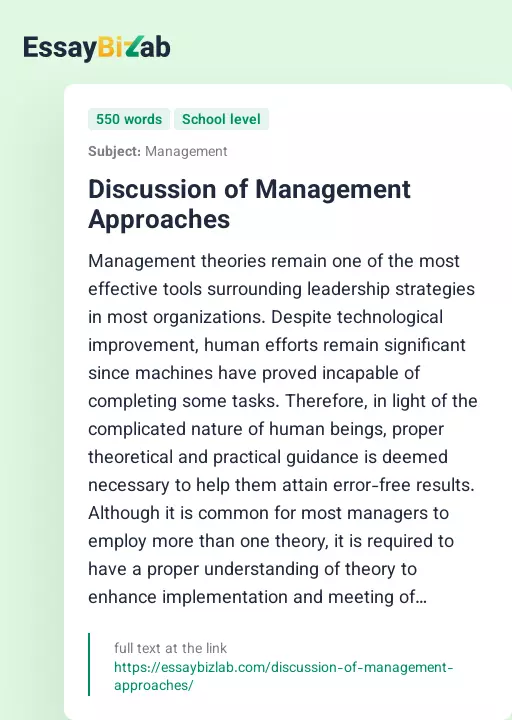 Discussion of Management Approaches - Essay Preview