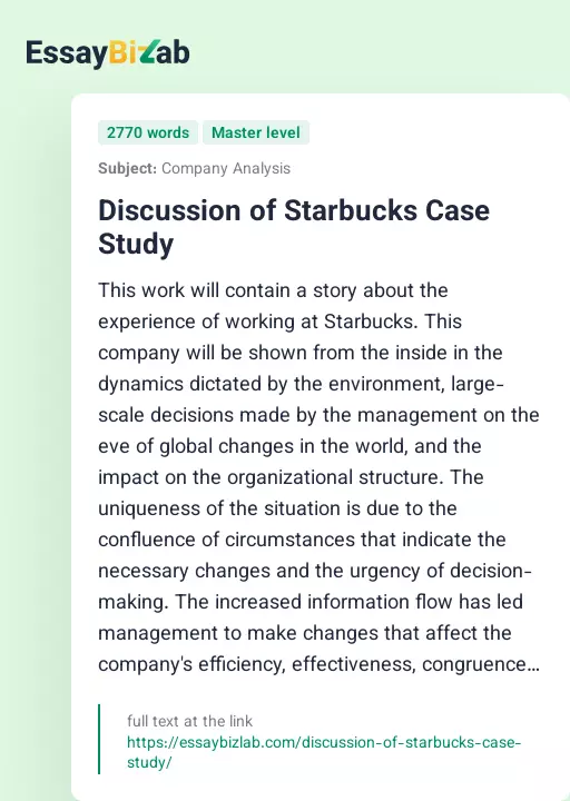 Discussion of Starbucks Case Study - Essay Preview