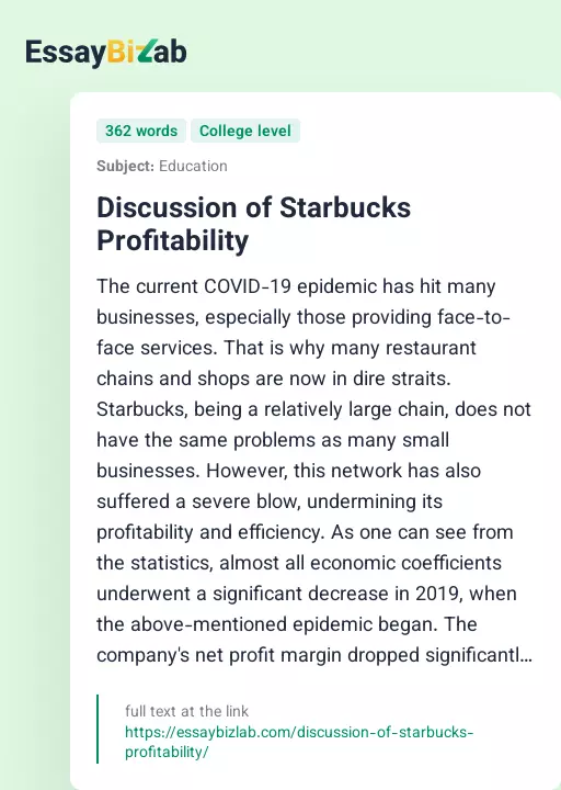 Discussion of Starbucks Profitability - Essay Preview
